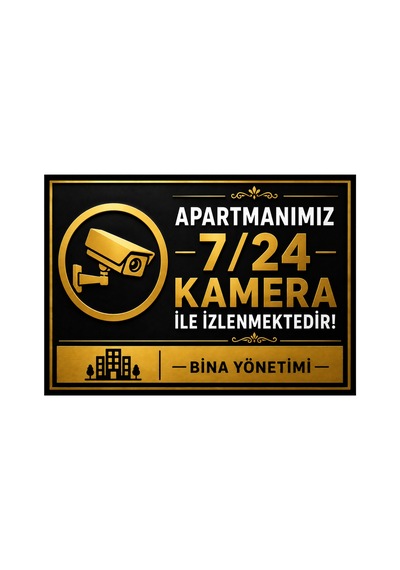 Lüks Gold Serisi Apartmanımız 7/24 Kamera İle İzlenmektedir Uyarı Levhası - 25x35 Cm 3mm Dekota