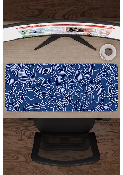 Mavi Beyaz 70x30 Xl Taraftar Gaming Oyuncu Mouse Pad Kaymaz Taban Büyük Fare Altlığı Topography