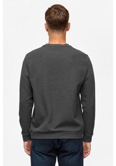 Süvari Bol Kesim O Yaka Melanj Desenli Waffle Sweatshirt Antrasit S08