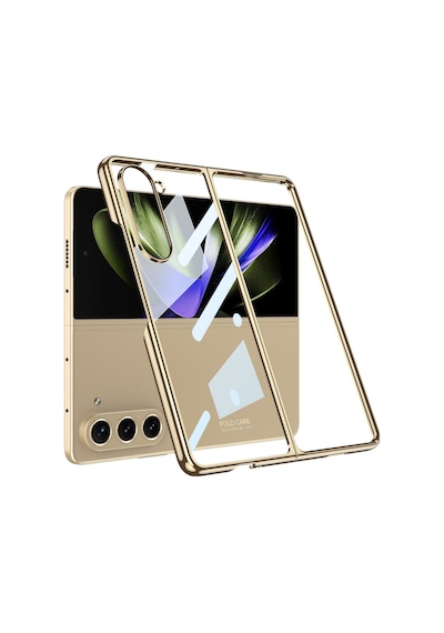 Samsung Uyumlu,  Galaxy Z Fold 5 Kılıf Zore Full Camlı Kıpta Kapak Gold
