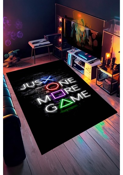 Just One More Game Neon Yazı Yıkanabilir Kaymaz Taban Halı Gnc6