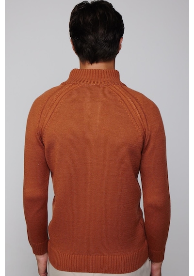 Tudors Erkek Slim Fit Dar Kesim Dik Yaka Düğmeli Tarçın Triko Triko Kazak-29590-tarçın Tarçın
