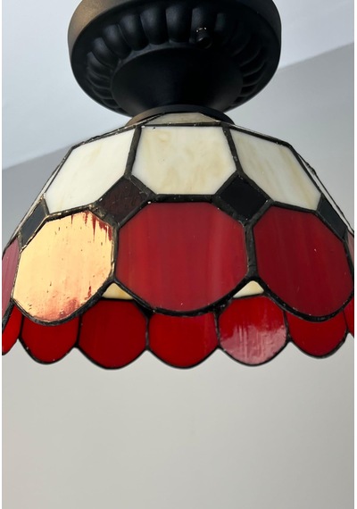 Yüceeller Tavan Vitray Avize 30 Cm 12" Kırmızı