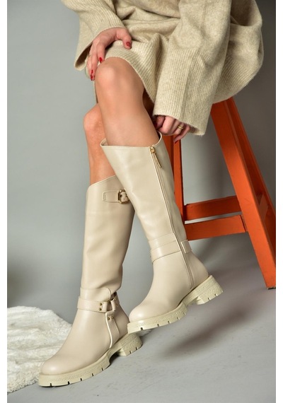 Fox Shoes R518296309 Bej Fermuarlı Kadın Çizme Bej