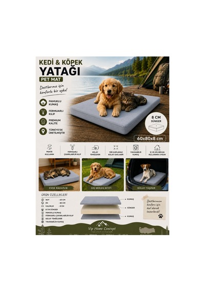 Kedi Köpek Yatağı Süngerli Fermuarlı Yıkanabilir Kılıflı Köpek Minderi 60x80x8 Cm-gri
