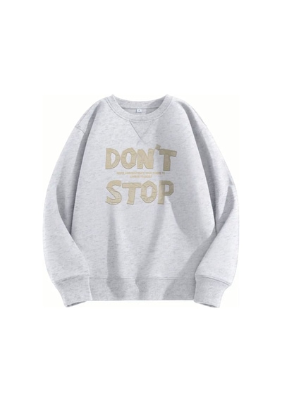 Herkesemoda Don't Stop Yazı Detaylı Bisiklet Yaka Sweatshirt Gri