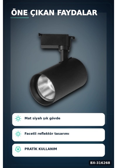 Ray Spot Led Lamba 30w Siyah Kasa 4000k Gün Işığı - Vitrin Ve Mağaza Aydınlatması Tekli Bx-316268 Diğer
