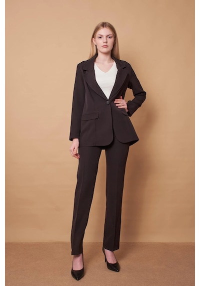 Kadın Yakalı Cep Kapaklı Uzun Kol Hafif Likralı Kumaş Oversize Blazer Ceket Pantolonu Jument 40075 -siyah Siyah Kadın Yakalı Cep Kapaklı Uzun Kol Hafif Likralı Kumaş Oversize Blazer Ceket Pantolonu Jument 40075 -siyah Siyah