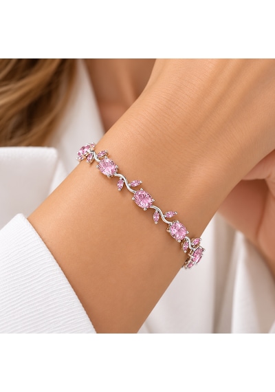 Gümüş Pembe Zirkon Taşlı Kadın Bileklik - 10