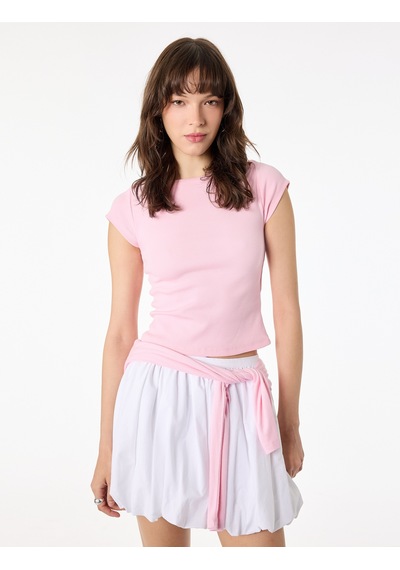 Koton Slim Fit Kısa Kollu Kayık Yaka Kaşkorse Pamuklu Tişört Pembe 6sal10685ık Gül