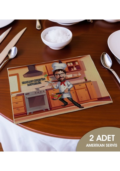 Bk Gift Kişiye Özel Karikatürlü 2 Li Keten Amerikan Servis Seti-4, Ev Hediyesi,baskılı Servis Bezi, Mutfak Dekoru Bitmeyencom33172 Bk Gift