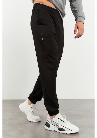 Tommy Life Gri Melanj - Siyah Kapüşonlu Kanguru Cep Lastik Paça Erkek Oversize Eşofman Takımı - 85117 Gri - Siyah
