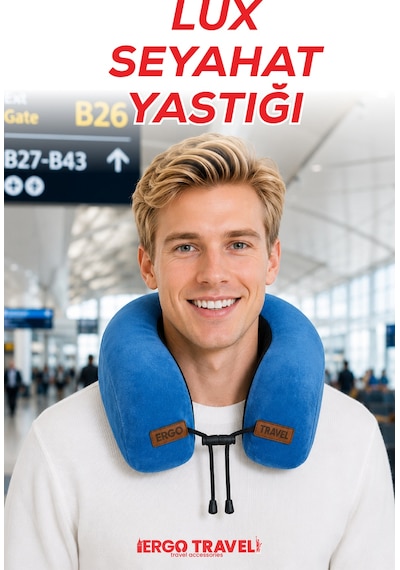Viscofoam Lux Ortopedik Seyahat Yastığı Visco Boyun Destekli Seyahat Yastığı - Mavi| Ergo Travel