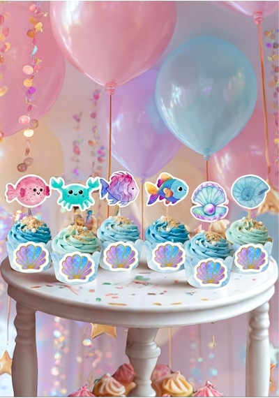 Deniz Canlıları Temalı Cupcake Süsü 12 Li