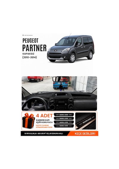 Peugeot Partner Ekranlı Kapaksız 2010-2014 Uyumlu Torpido Örtüsü, Torpido Kılıfı - Siyah