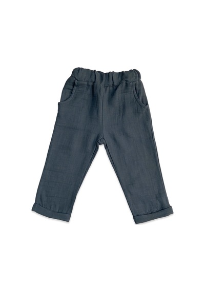 Babysena Erkek Çocuk Yuvarlak Yaka Müslin Gömlek Pantolon Takım 1-6 Yaş Mavi