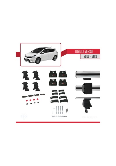 Toyota Verso 2009-2018 Arası İle Uyumlu Ace-4 Ara Atkı Tavan Barı Gri