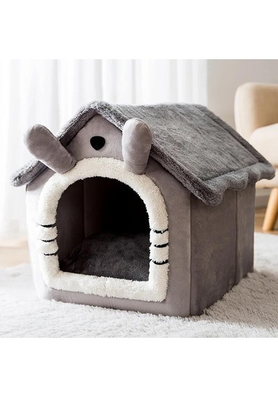 Hpytech Peluş Yumuşak,kedi & Küçük Köpek Evi Kapalı Kulübe Tasarım Sıcak, Konforlu, Yıkanabilir Minderli Evcil Yatak