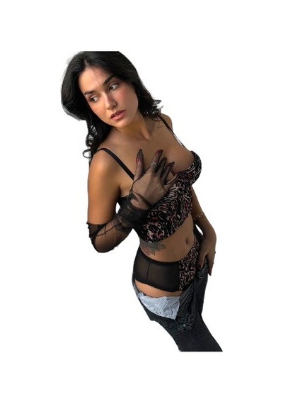Onsekiz18shop Destekli Karışık Renk Baskılı Büstiyer Takım Siyah