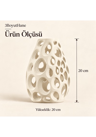 Dekoratif Vazo 20 Cm Oval Delikli Modern Tasarım Kuru Ve Yapay Çiçek Vazosu Krem