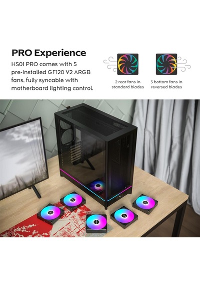 Hs01 Pro, Atx Mid-tower Pc Kasası, Oyun Bilgisayarı, Yüksek Hava Akışı, Ters Çevrilebilir Düzen, Mesh Ön Panel,