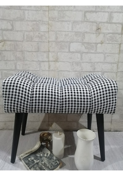 Puf ,siyah-beyaz ,puf Kazayağı Keten Kumaş ,siyah Ayak ,çima Diki