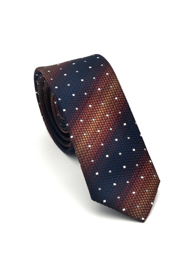 Gaffy Kahverengi Verev Desenli Lacivert Dokuma Kumaş Mendilli Slim Fit Kravat // Sdk-2505-2 Lacivert