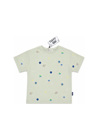 Tuffy Kids Uzay Desenli Erkek Çocuk %100 Pamuk Tişört Mint