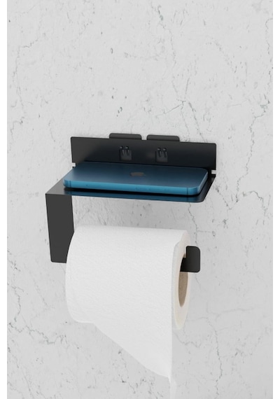 Metal Siyah Ultra Güçlü Yapışkanlı Telefon Tutacaklı Tuvalet Wc Kağıtlık Mt92s Diğer