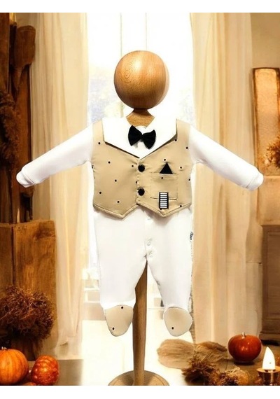 Cantoy Erkek Bebek Smokin Tulum-15297 Bej