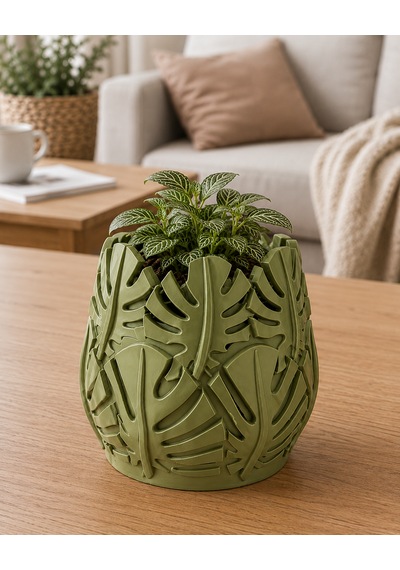 Monstera Yaprak Tasarımlı Vazo Açık Yeşil