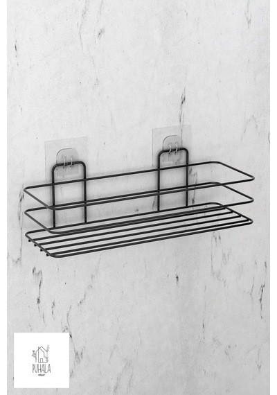 Siyah Yapışkanlı 2li Set Banyo Düzenleyici Şampuanlık Banyo Rafı Duş Rafı Organizer Duşakabinaskısı Siyah