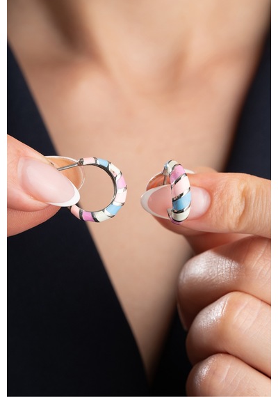 Çekirdekjewelry 925 Ayar Gümüş Renkli Desenli Tasarım Küpe Gri