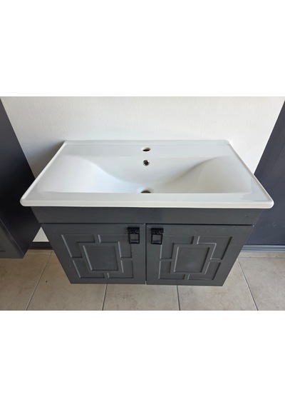 Mr Clk Antrasit Gri 80 Cm Banyo Alt Dolap + Üst Dolap + Yan Boy Dolap +lavabo Antrasit - Gri Mr Clk Antrasit Gri 80 Cm Banyo Alt Dolap + Üst Dolap + Yan Boy Dolap +lavabo Antrasit - Gri