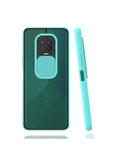 Kilifone - İnfinix Uyumlu Note 7 - Kılıf Slayt Sürgülü Arkası Buzlu Lensi Kapak - Turkuaz