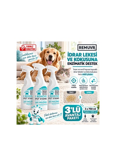 Leke Çıkarıcı Enzimatik Sprey 750 Ml Halı Koltuk Kumaş Kedi Köpek İdrar Ve Koku Giderici X 3 Adet Kedi Köpek, Halı Koltuk Yatak