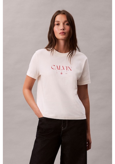 Calvin Klein Kadın Normal Kalıp Yuvarlak Yakalı Pamuklu Kısa Kollu Beyaz T-shirt Lv047e813g-ybh-12825 Beyaz
