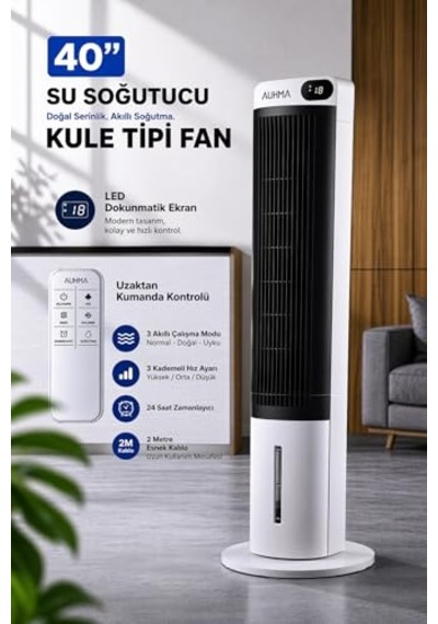 Tr Auhma Acfn07 40 Kule Tipi Sulu Soğutucu Fan - Buz Akülü Evaporatif Vantilatör, Akıllı Gece Modlu Otomatik Hız