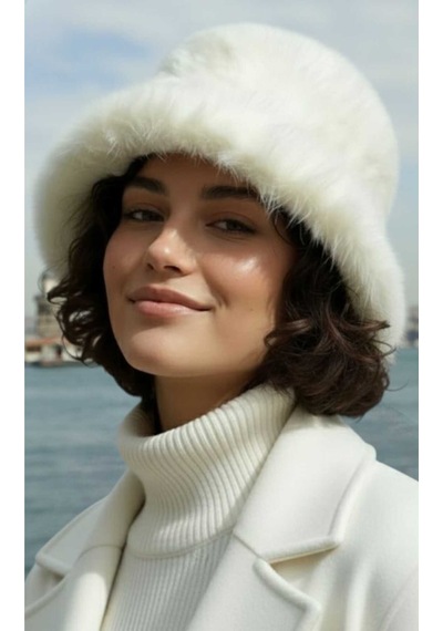 Uniquetrenders Kadın Peluş Bucket Şapka Beyaz