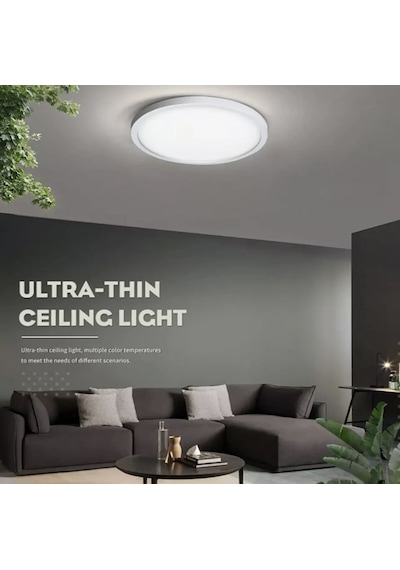 Burenze Modern Tavana Sıfır Panel Led Avize 24Watt 6500K Buz Beya