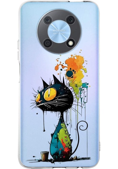Huawei Nova Y90 İle Uyumlu Splash Kedi Tasarımlı Şeffaf Silikon Kılıf Şeffaf