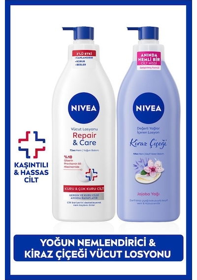 Kiraz Çiçeği Vücut Losyonu Ve Repair&care Nemlendirici Losyon 400ml, Rahatlatıcı, Kuru Cilt