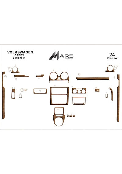 Volkswagen Caddy Torpido Kaplama 2010-2015 24 Parça Açık Meşe