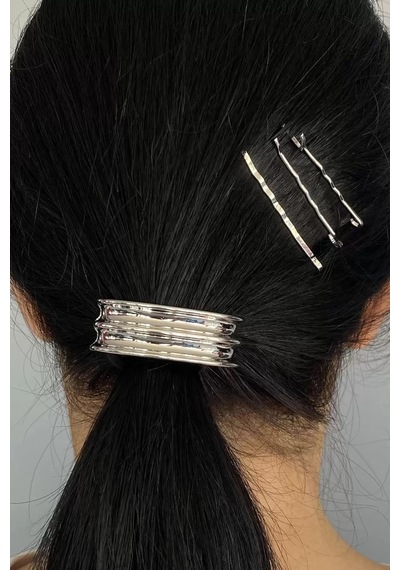 Caş Dekorasyon Gümüş Renk Metal Lastik Ve Tel Toka Set Gümüş
