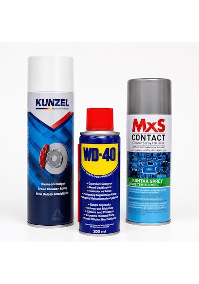 Araç Bakım Seti - Fren Balata Spreyi Künzel 500 ML+ WD-40 200 ML + Mxs 400 ML Kontak Spreyi 3'lü Set