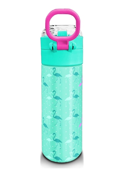 Coral High Kids Su Yeşili Neon Pembe Flamingo Desenli Pipetli Ve Direkt İçim Çelik Termos 500 Ml 31904 Su Yeşili - Pembe