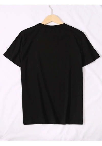 Unisex Siyah Oversize Gülen Yüz Emoji Baskılı Örme T-shirt Siyah