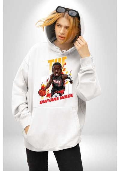 Dwyane Wade Miami Basketbol Kadın Erkek Beyaz Kapüşonlu Sweatshirt Hoodie Beyaz