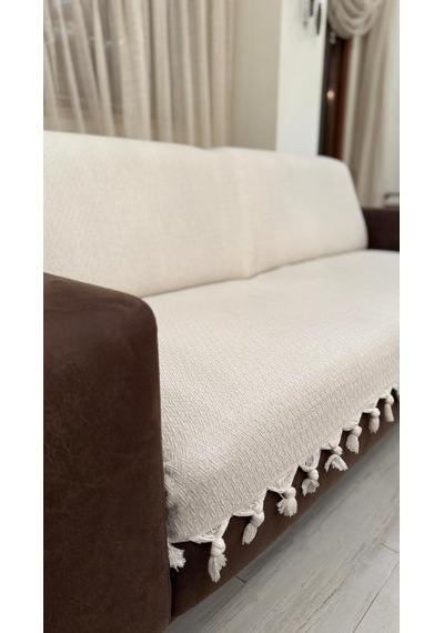 Lunga Vita Başak Desen Dokuma %100 Pamuklu Çok Amaçlı Pike Koltuk Örtüsü 180x230 Krem