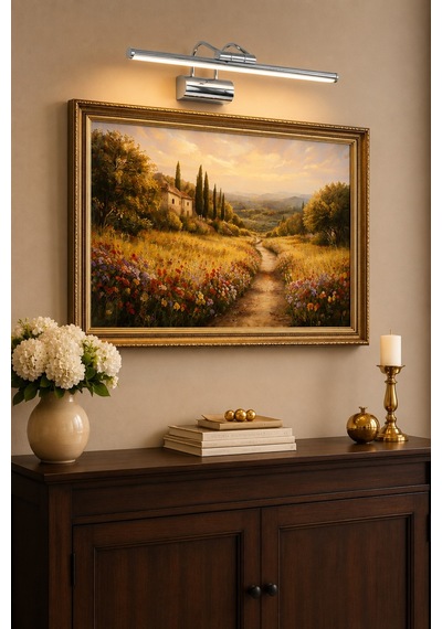 Flüt Aplik / 45cm / Şarjlı Led Aplik / Type-c Usb Kablosuz Duvar Lambası 8w Gün Işığı 3000k Gümüş - Krom
